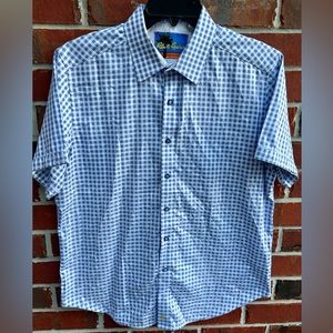 Robert Graham Mens Short Sleeve Button Down Blue/White Checkered XL Shirt